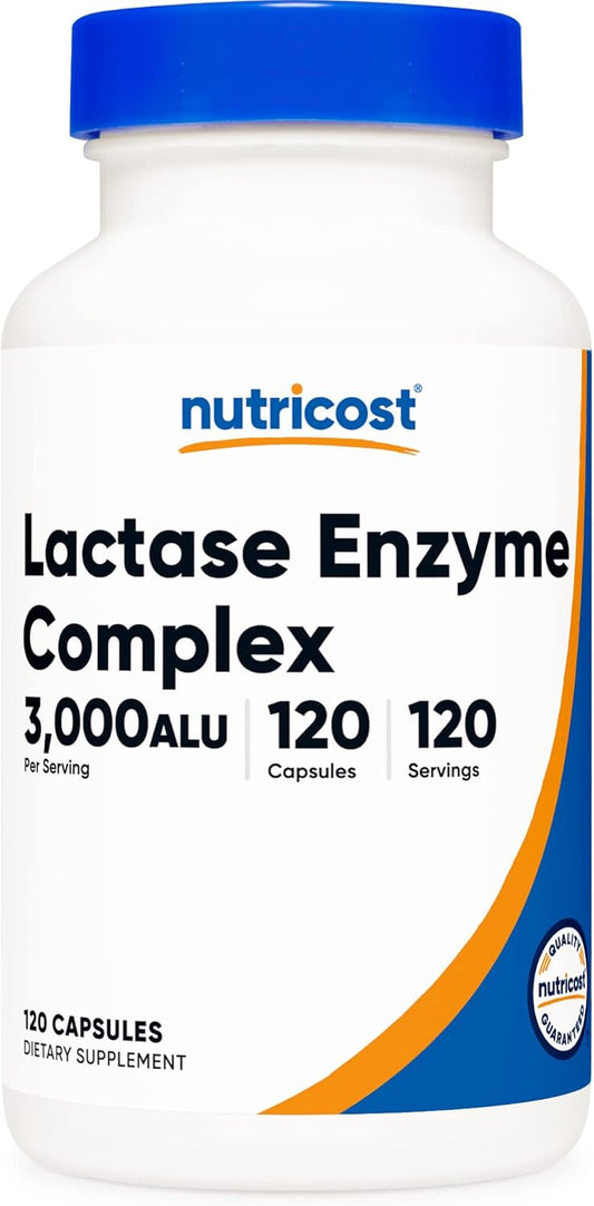 Nutricost Lactase Enzyme Complex 3,000 FCC ALU, 120 Vegetarian Capsules - Non-GMO, Gluten Free - 120 Servings