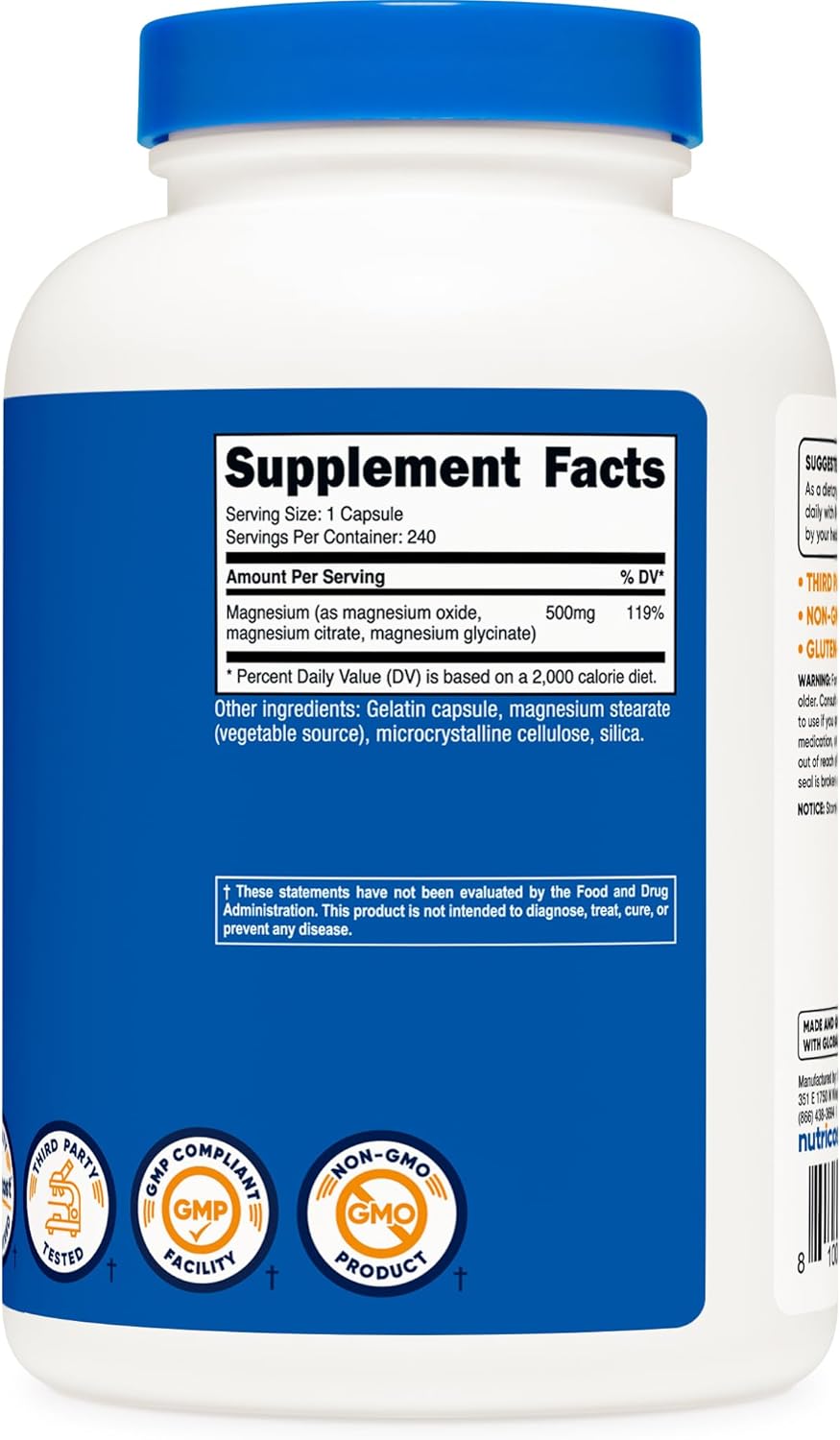 Nutricost Magnesium Complex 500mg - 240 Capsules, Gluten Free, Non-GMO - Includes Magnesium Oxide, Citrate, and Glycinate