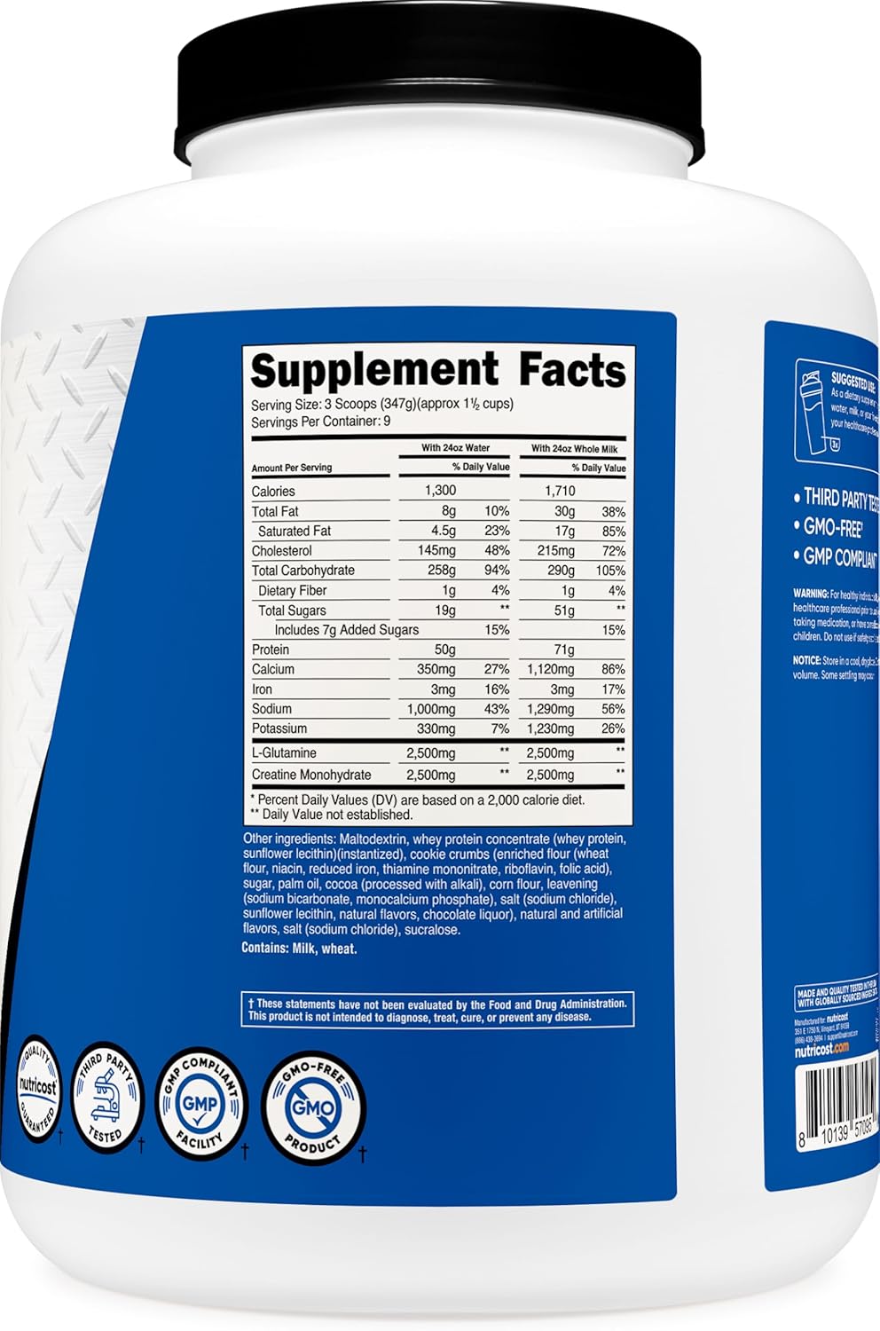 Nutricost Mass Gainer Cookies N Cream Flavor - 6.9 LBS with 50g Protein Per Serving - Non-GMO