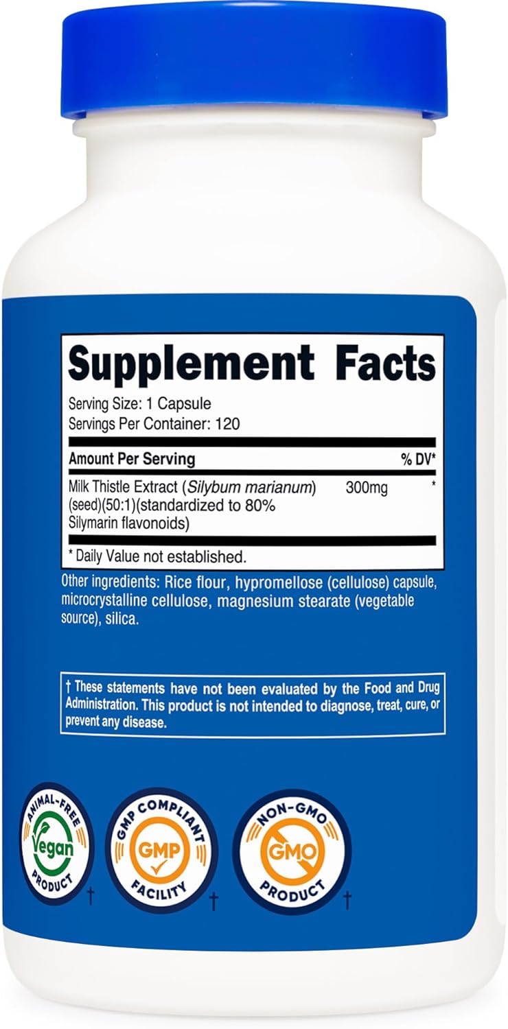 Nutricost Milk Thistle Capsules 300mg - 120 Capsules (80% Silymarin) - Gluten-Free & Non-GMO - Premium Liver Support Supplement