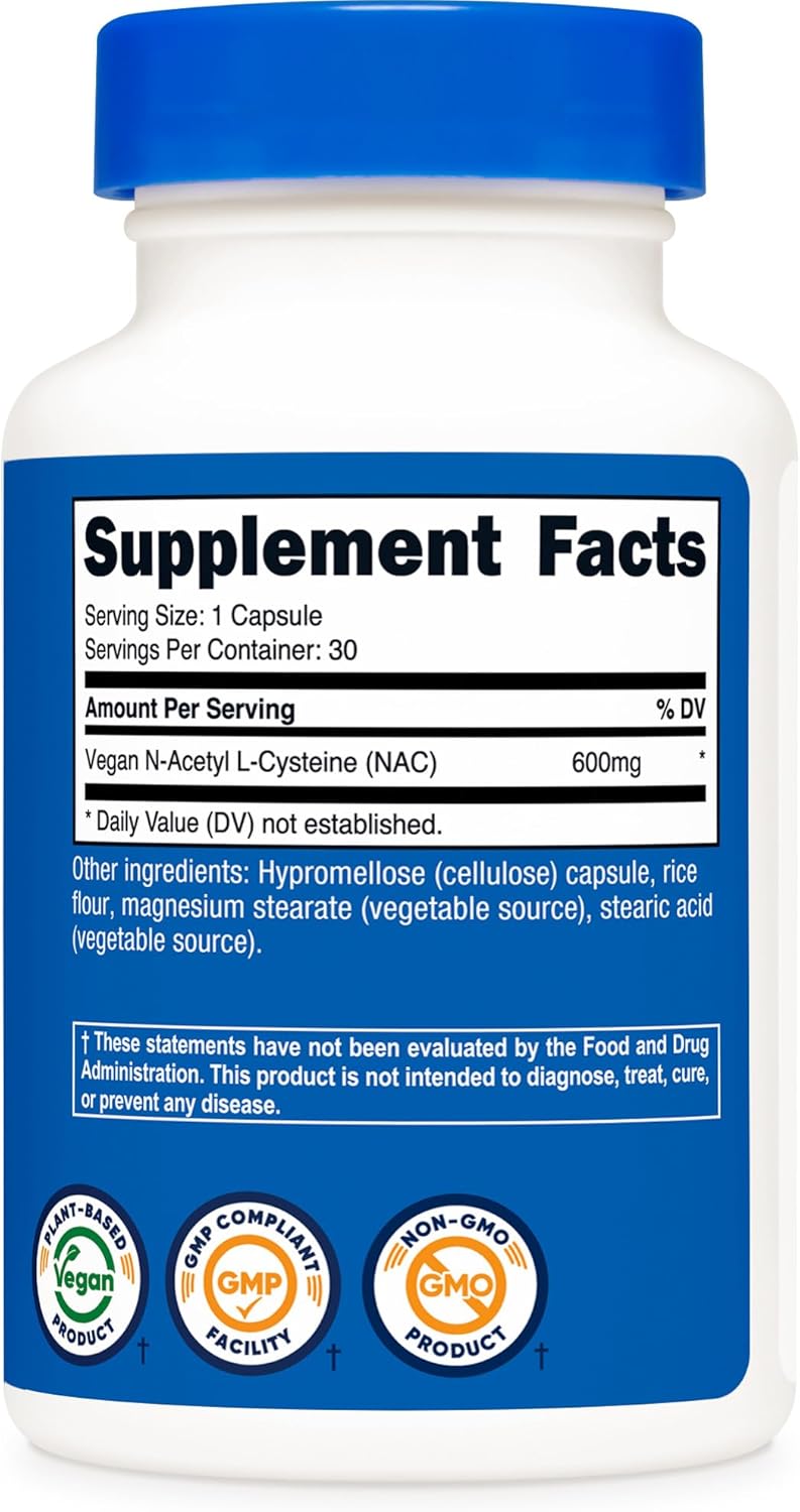 Nutricost N-Acetyl L-Cysteine (NAC) 600mg - 30 Vegan Capsules - GMO Free & Gluten Free - Vegetarian Formula