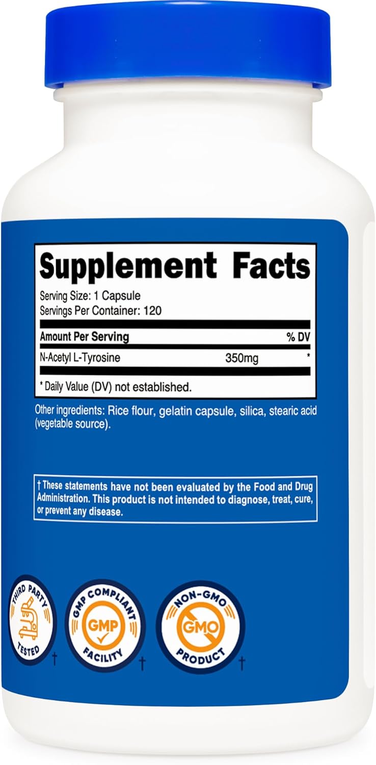 Nutricost N-Acetyl L-Tyrosine (NALT) 350mg - 120 Capsules, Gluten Free & Non-GMO Supplement