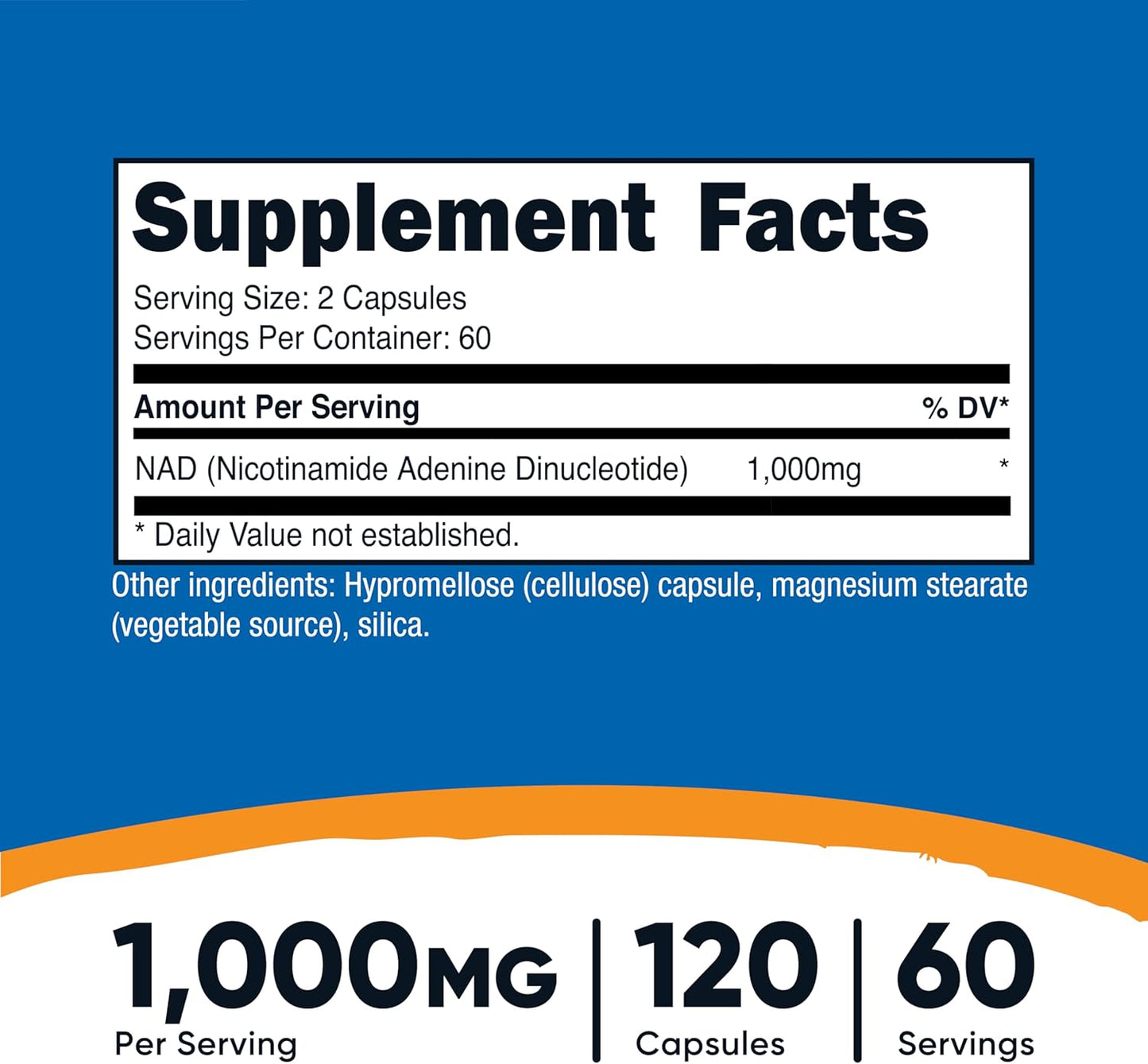 Nutricost NAD+ Supplement 1,000mg - 120 Capsules, Gluten-Free & Vegan - 60 Servings