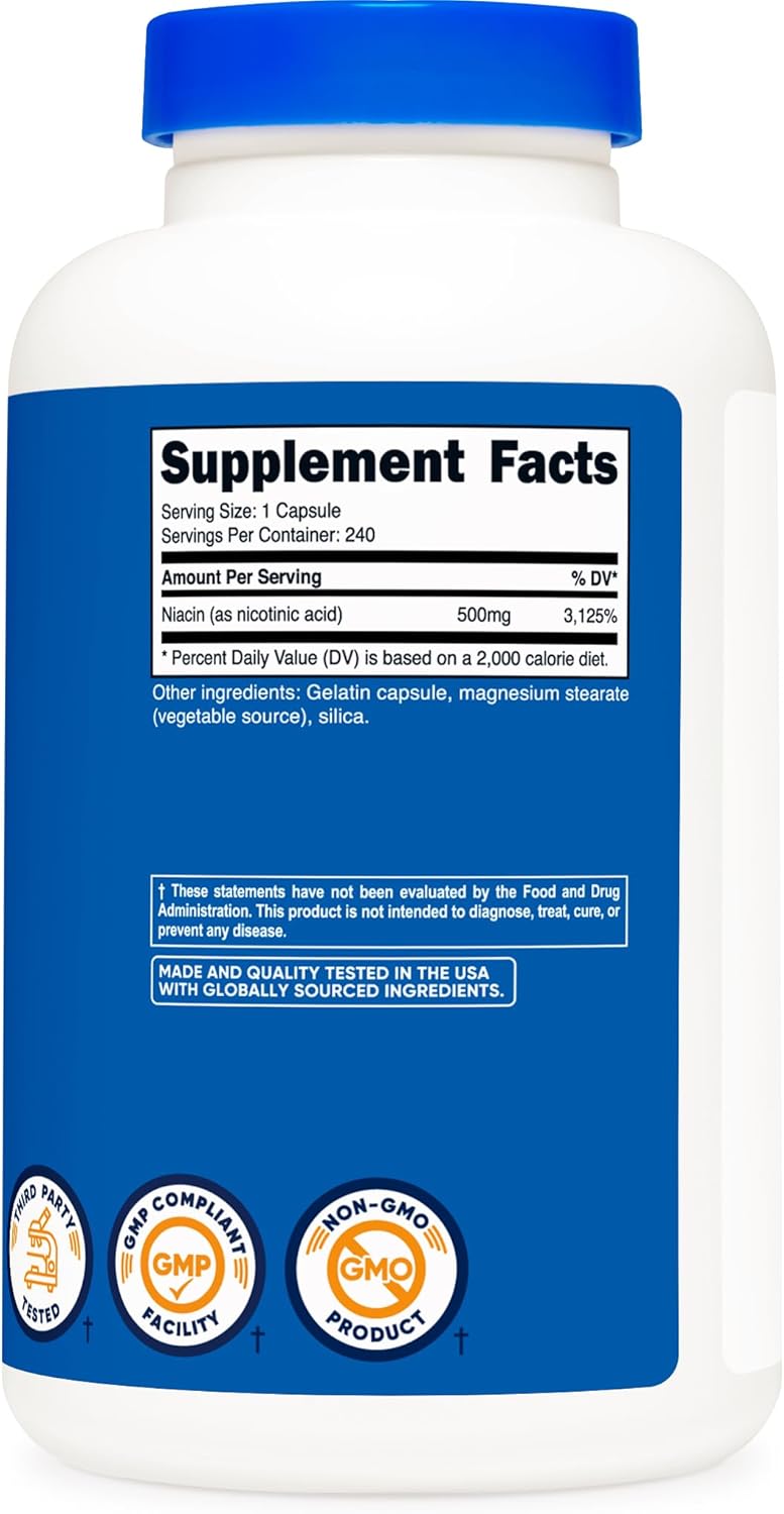 Nutricost Niacin (Vitamin B3) 500mg Capsules - 240 Count, Non-GMO, Gluten Free, Flush-Free Formula