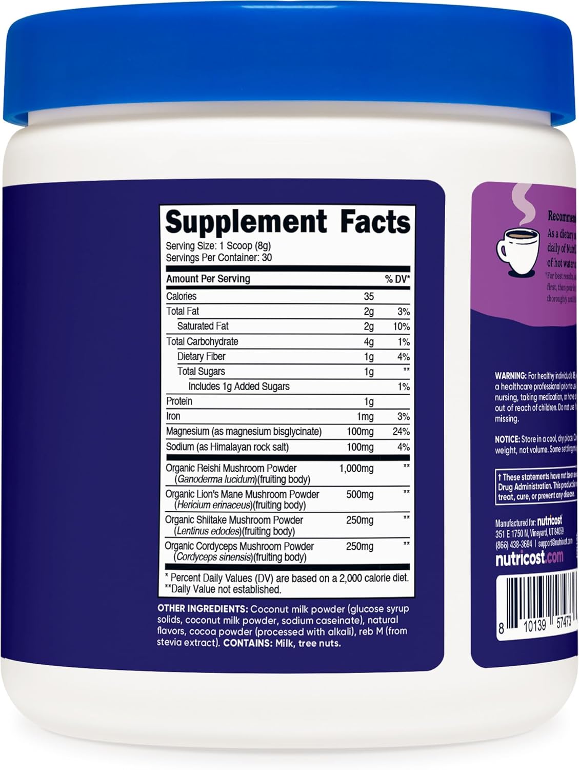 Nutricost Nutrizen PM Adaptogenic Mushroom Mocha Drink - 30 Servings with Reishi, Lion's Mane, Shiitake, Cordyceps