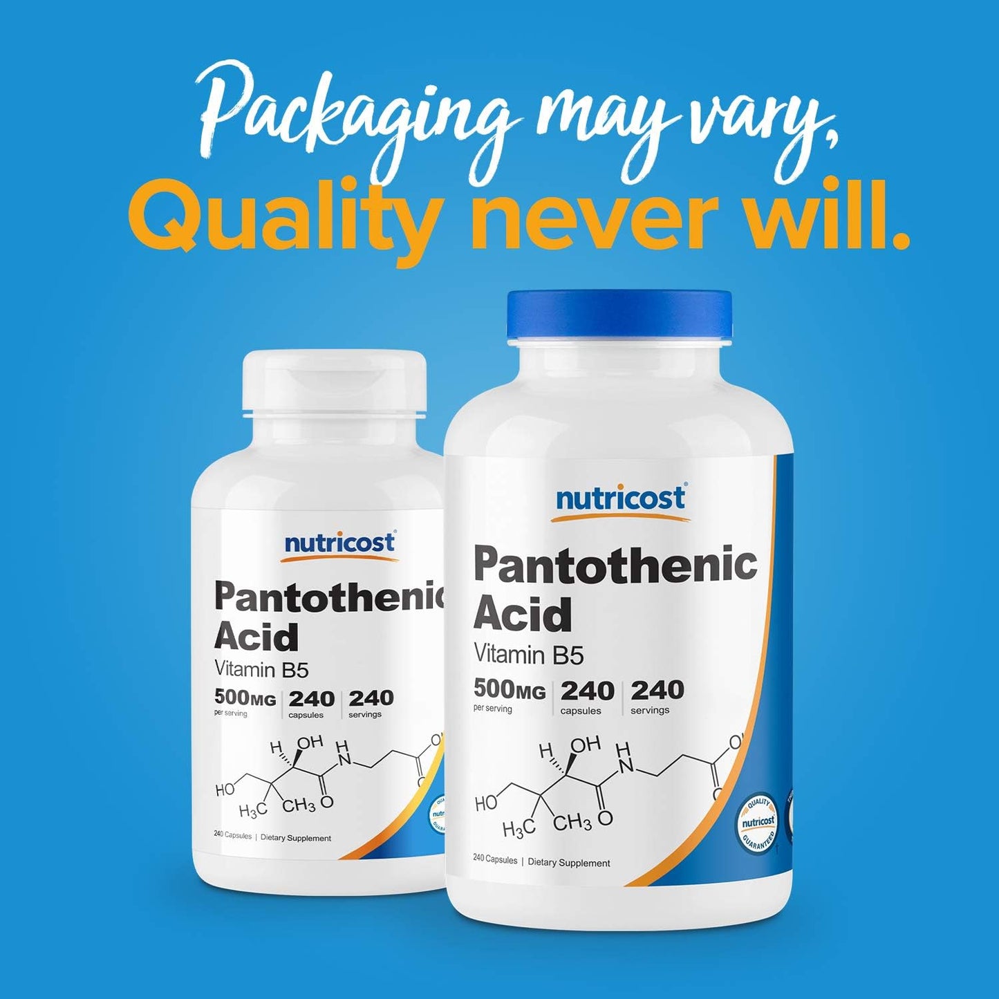 Nutricost Pantothenic Acid (Vitamin B5) 500mg - 240 Capsules, Pack of 2