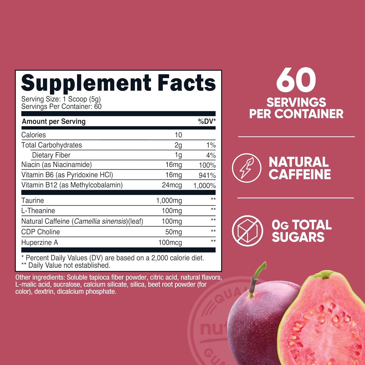 Nutricost Passionfruit Guava Energy Drink Powder - 60 Servings, Pre Workout Supplement with Natural Flavors - Non-GMO, Gluten-Free