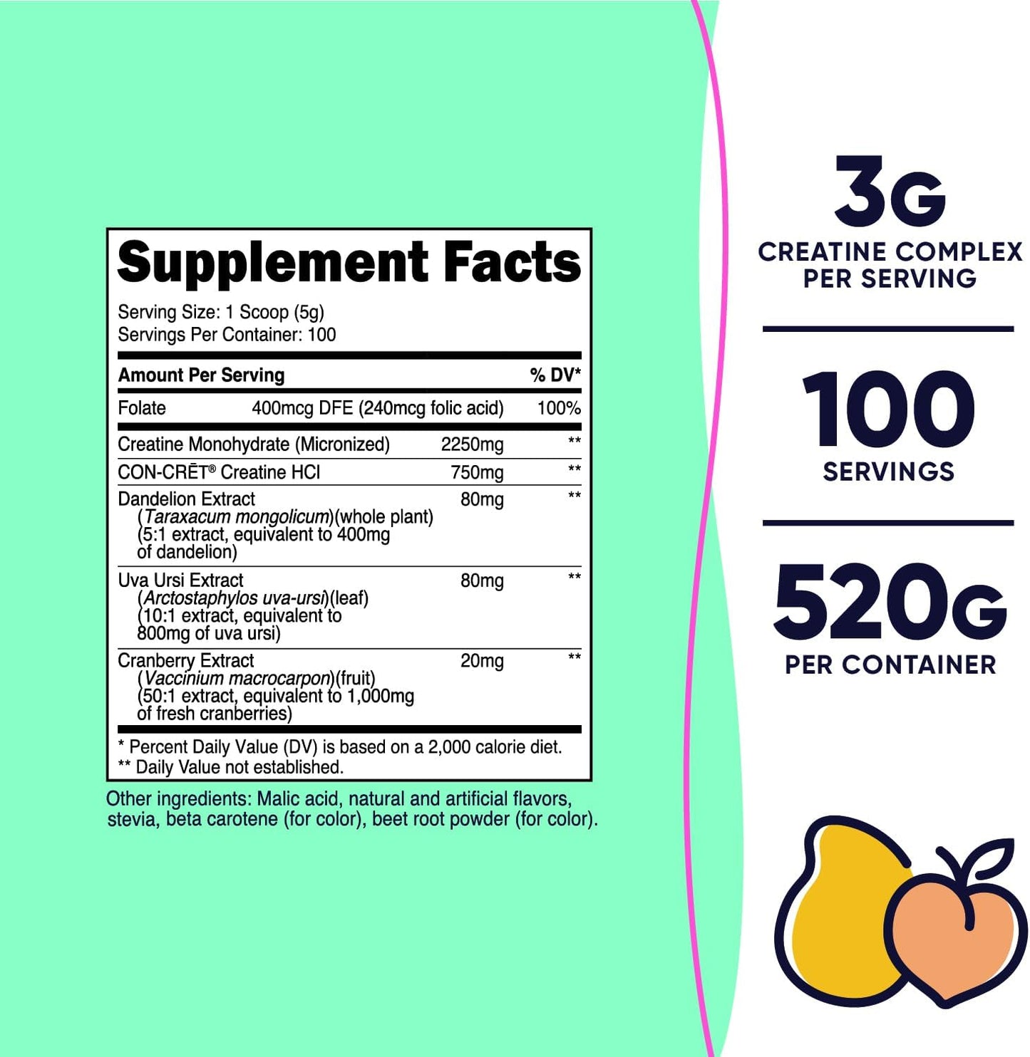 Nutricost Peach Mango Creatine Monohydrate Powder - Women's Micronized Supplement, 100 Servings, Vegetarian & Non-GMO