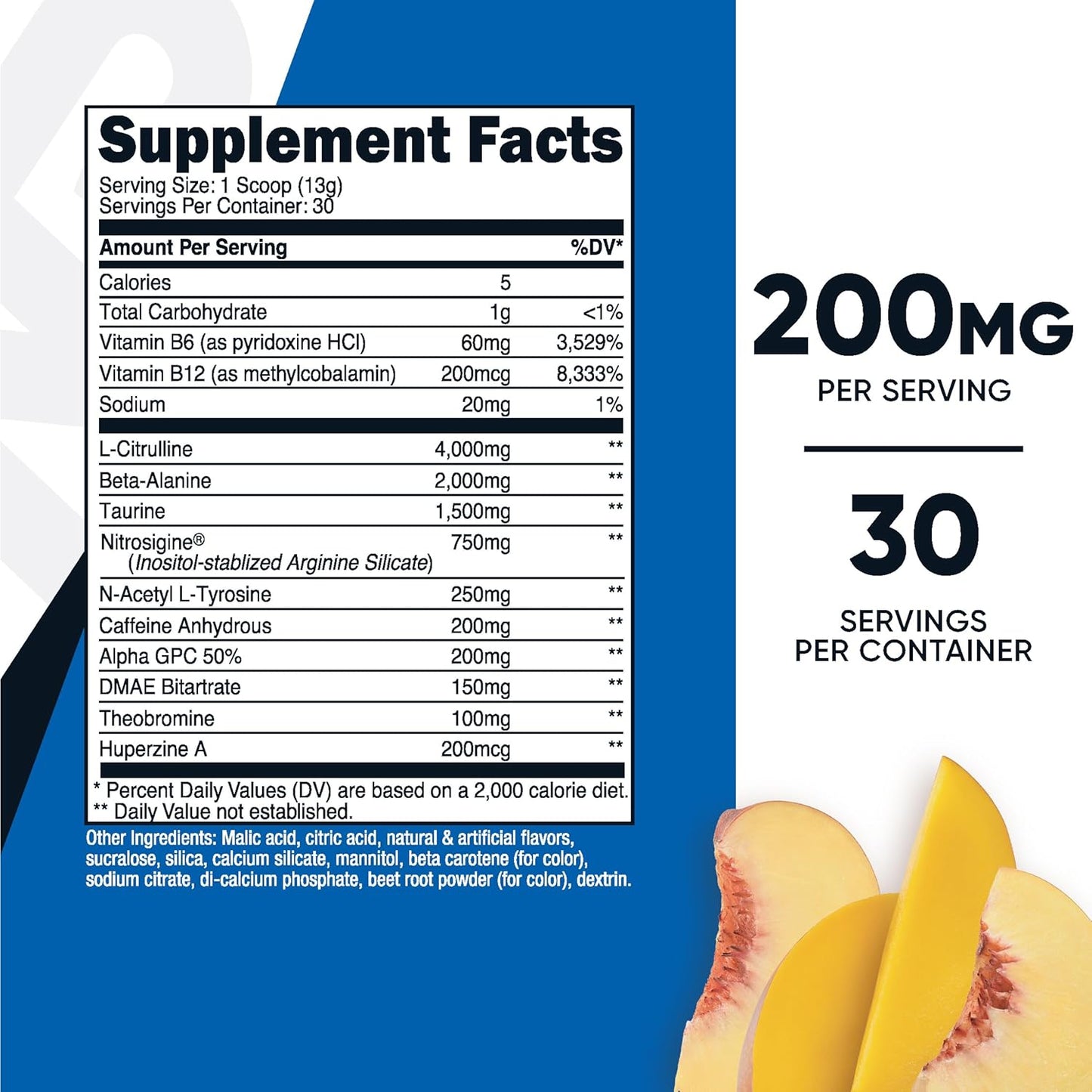 Nutricost Peach Mango Pre-Workout Powder - 30 Servings with Beta-Alanine, Taurine & Amino Acids