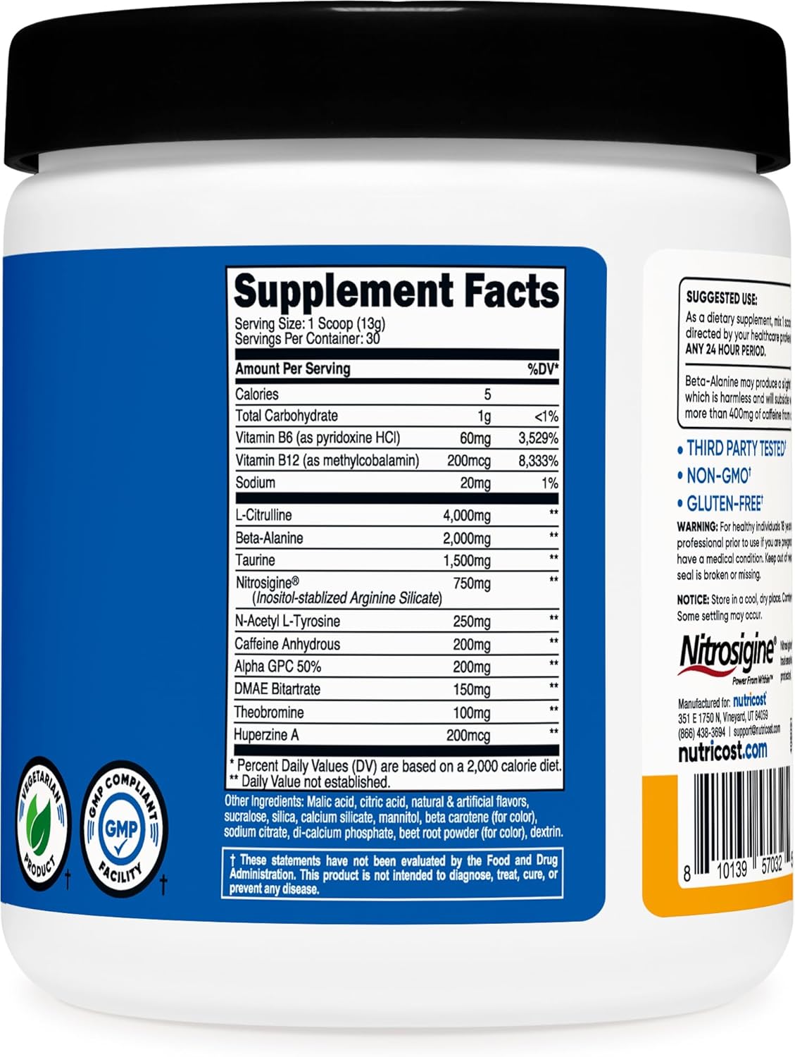 Nutricost Peach Mango Pre-Workout Powder - 30 Servings with Beta-Alanine, Taurine & Amino Acids