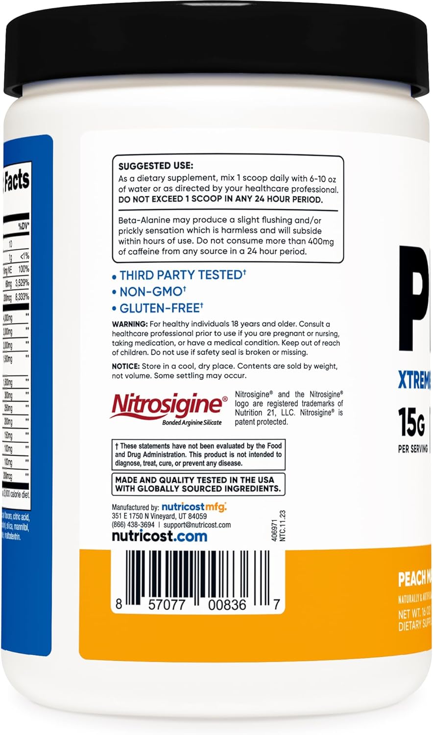 Nutricost Peach Mango Pre-X Xtreme Pre-Workout Powder - 30 Servings, Vegetarian, Non-GMO, Gluten Free