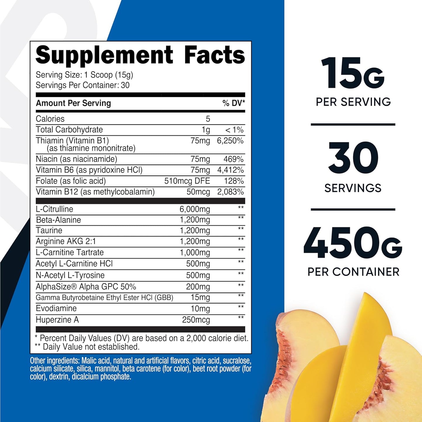 Nutricost Peach Mango Stimulant-Free Pre-Workout Supplement - 30 Servings, Caffeine-Free, Non-GMO, Gluten-Free