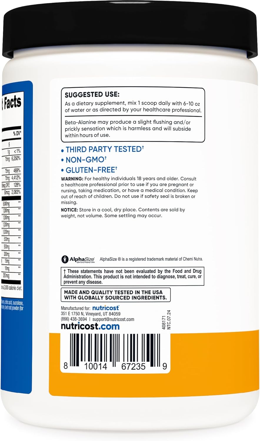 Nutricost Peach Mango Stimulant-Free Pre-Workout Supplement - 30 Servings, Caffeine-Free, Non-GMO, Gluten-Free