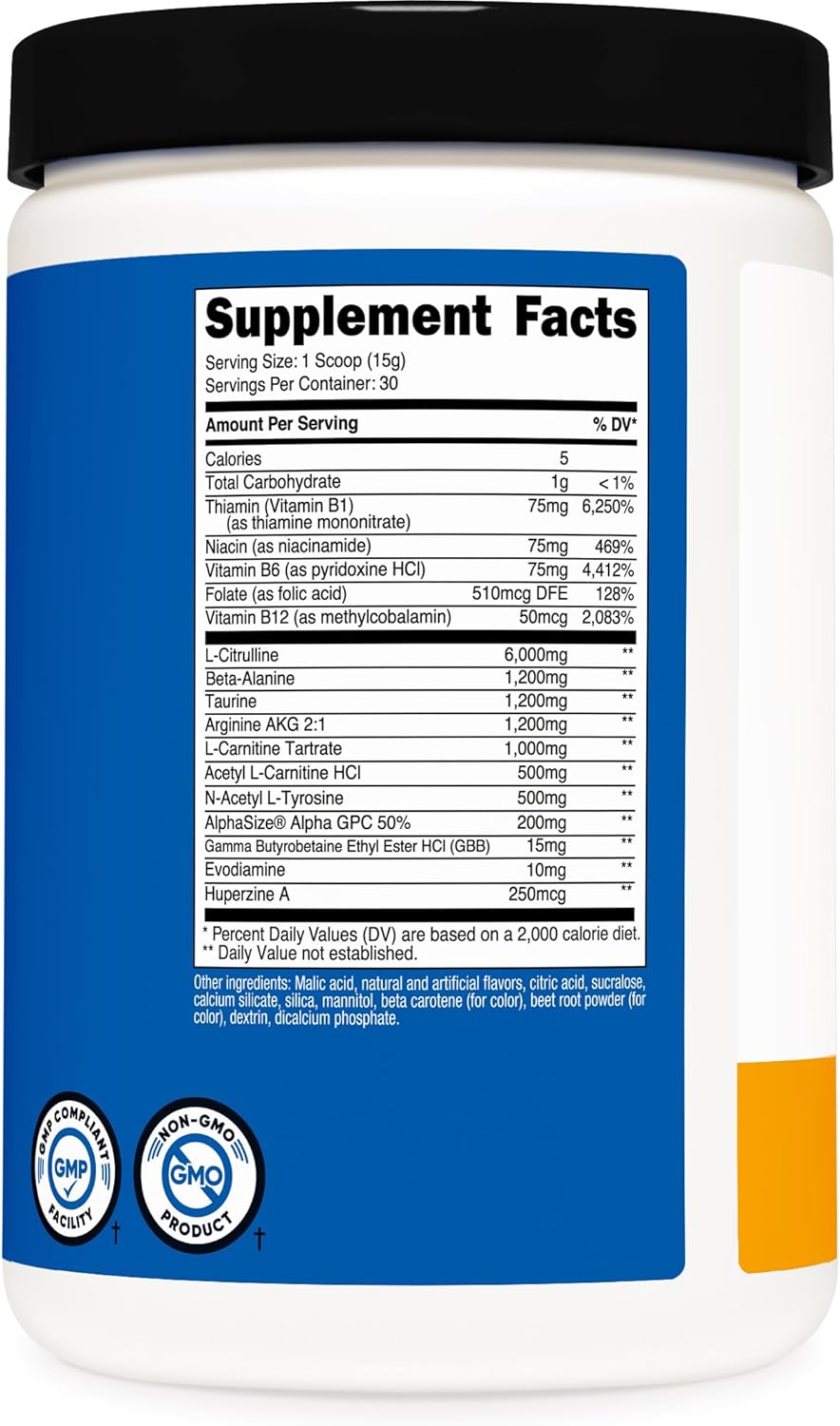 Nutricost Peach Mango Stimulant-Free Pre-Workout Supplement - 30 Servings, Caffeine-Free, Non-GMO, Gluten-Free