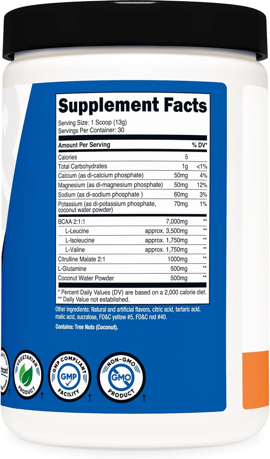 Nutricost Peach Rings BCAA Hydration Powder - 30 Servings, Gluten-Free & Non-GMO - Hydration Complex with Branched Chain Amino Acids