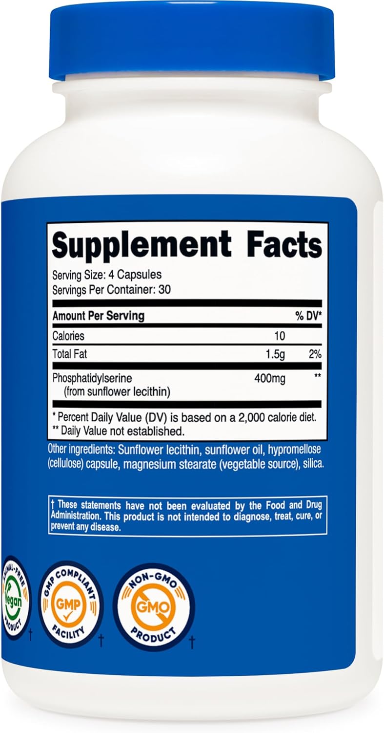 Nutricost Phosphatidylserine 400mg Capsules - Soy Free, 120 Count, Vegetarian, Non-GMO, Gluten Free