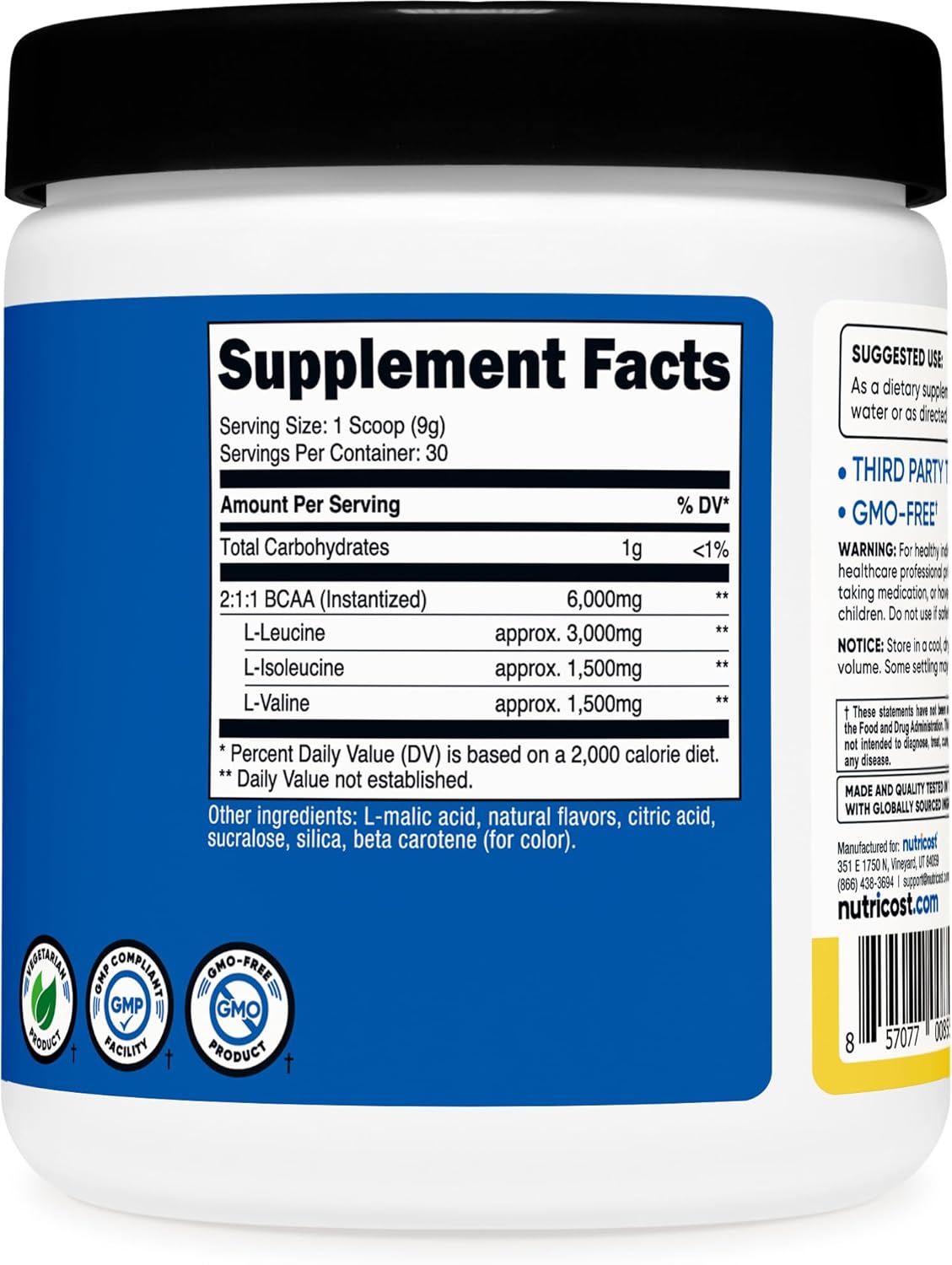 Nutricost Pineapple BCAA Powder - 30 Servings, Optimal 2:1:1 Ratio