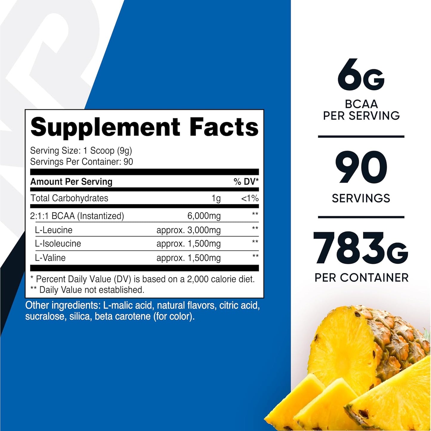 Nutricost Pineapple BCAA Powder - 90 Servings, Optimal 2:1:1 Ratio