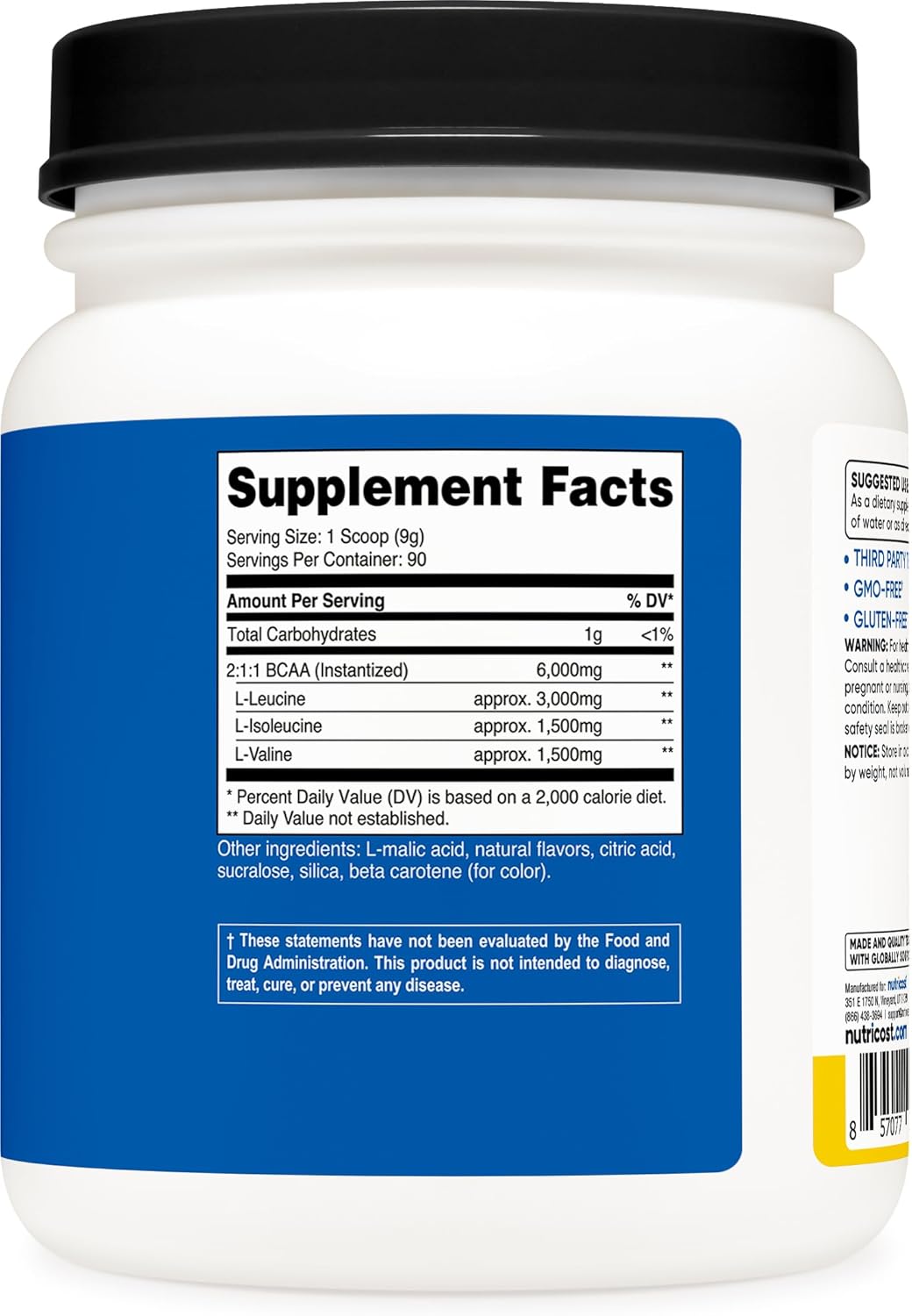 Nutricost Pineapple BCAA Powder - 90 Servings, Optimal 2:1:1 Ratio