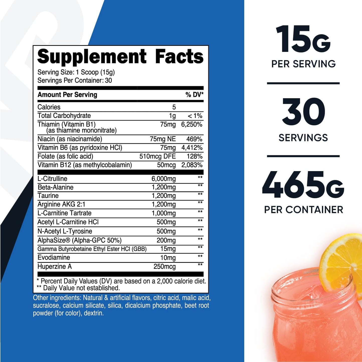 Nutricost Pink Lemonade Stimulant-Free Pre-Workout - Non-GMO, Gluten-Free (30 Servings)