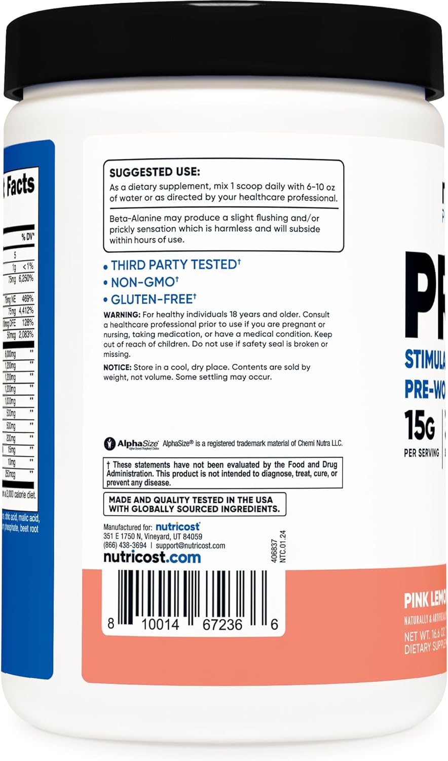 Nutricost Pink Lemonade Stimulant-Free Pre-Workout - Non-GMO, Gluten-Free (30 Servings)