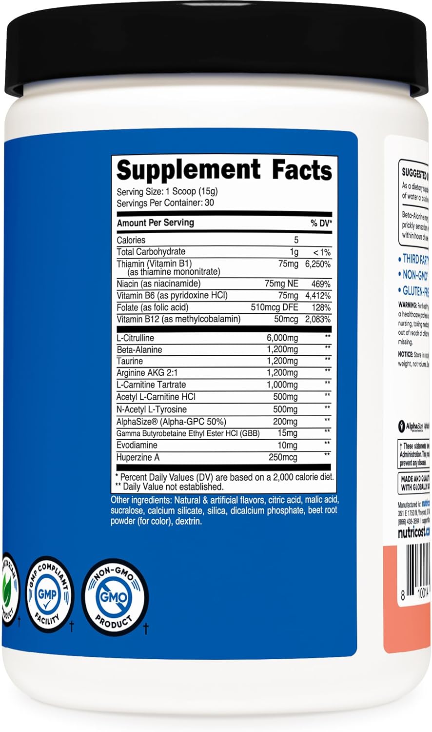 Nutricost Pink Lemonade Stimulant-Free Pre-Workout - Non-GMO, Gluten-Free (30 Servings)