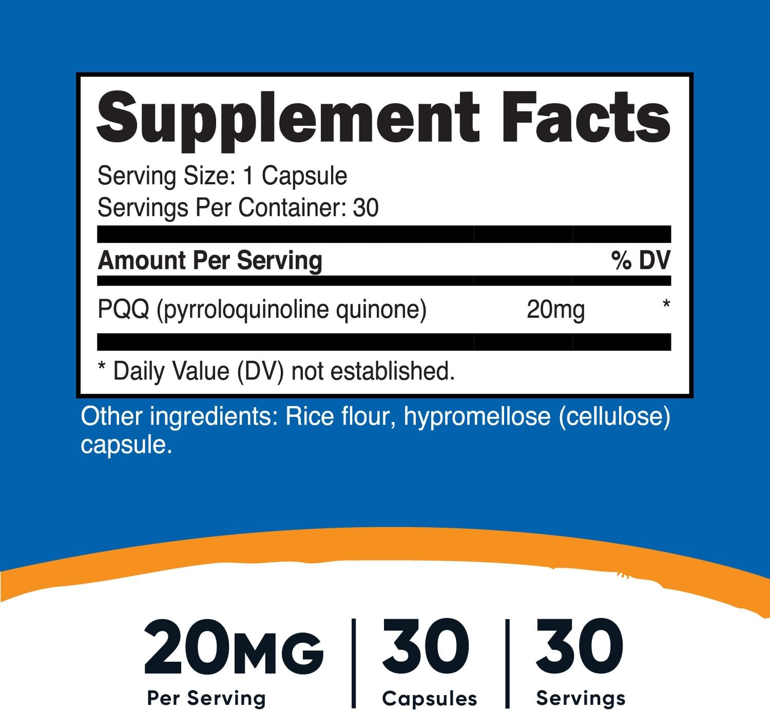 Nutricost PQQ 20mg - 30 Vegetarian Capsules, Non-GMO, Gluten Free