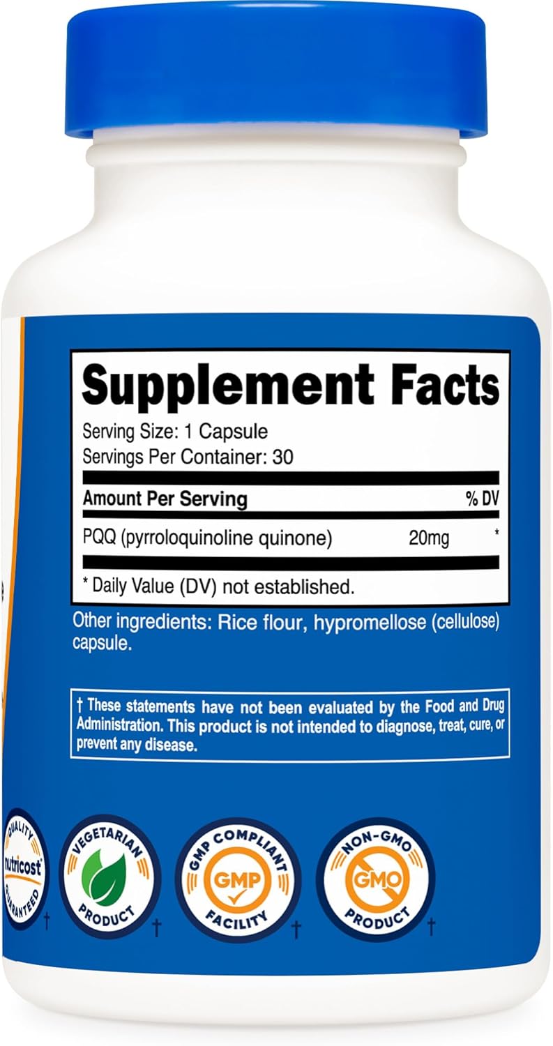 Nutricost PQQ 20mg - 30 Vegetarian Capsules, Non-GMO, Gluten Free