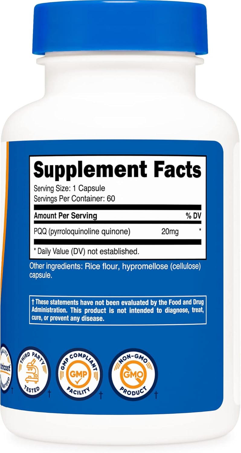 Nutricost PQQ (Pyrroloquinoline Quinone) 20mg Capsules - 120 Count, Non-GMO, Gluten Free, Vegetarian