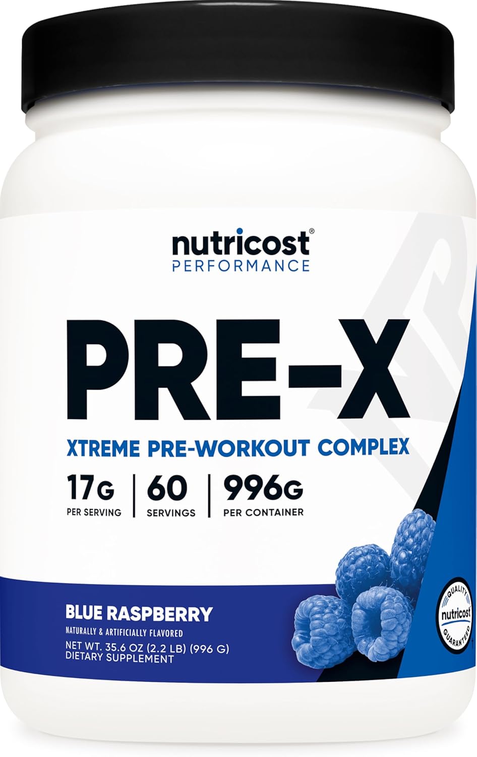 Nutricost Pre-X Xtreme Blue Raspberry Pre-Workout Powder - 60 Servings, Vegetarian, Non-GMO, Gluten Free