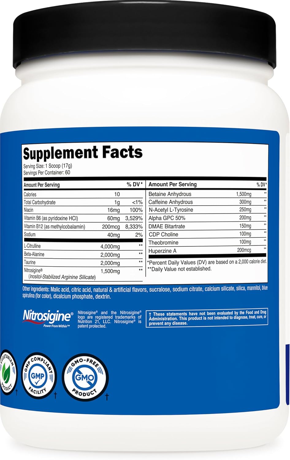 Nutricost Pre-X Xtreme Blue Raspberry Pre-Workout Powder - 60 Servings, Vegetarian, Non-GMO, Gluten Free