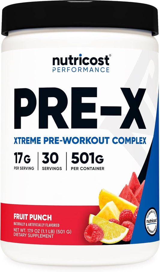 Nutricost Pre-X Xtreme Fruit Punch Pre-Workout Powder - 30 Servings, Vegetarian, Non-GMO, Gluten Free