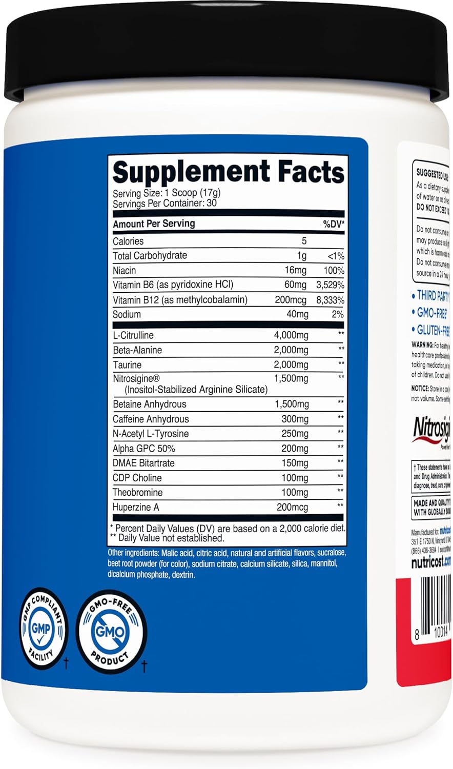 Nutricost Pre-X Xtreme Fruit Punch Pre-Workout Powder - 30 Servings, Vegetarian, Non-GMO, Gluten Free