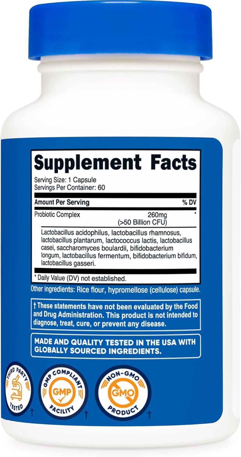 Nutricost Probiotic Complex - 50 Billion CFU, 60 Veggie Capsules (2 Bottles) - Non-GMO, Gluten Free Formula for Men and Women