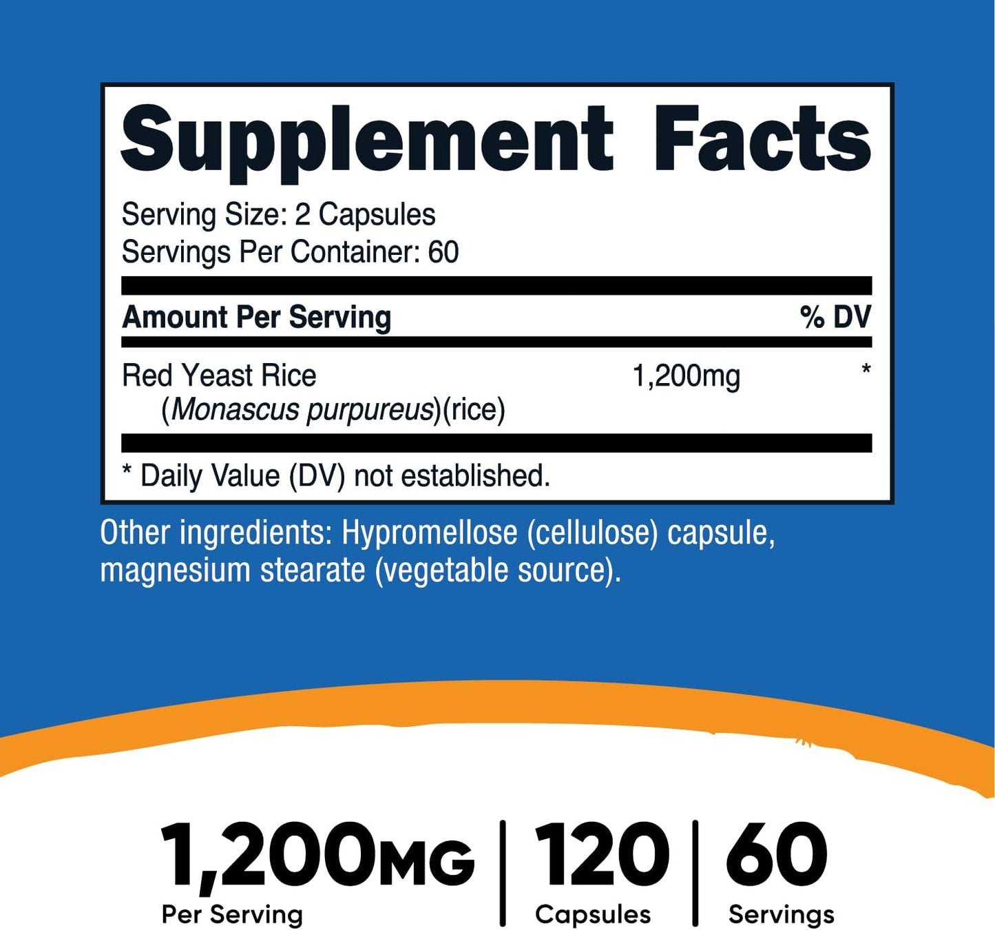 Nutricost Red Yeast Rice 1200mg Capsules - 120 Count, Non-GMO, Gluten Free, Vegetarian Capsules