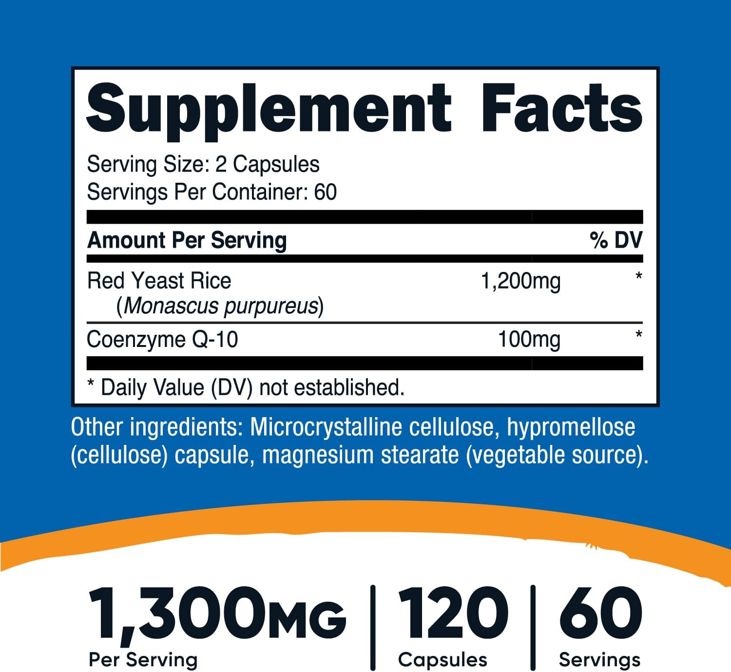 Nutricost Red Yeast Rice with CoQ10 1300mg - 120 Capsules, 60 Servings - Non-GMO, Gluten Free Formula