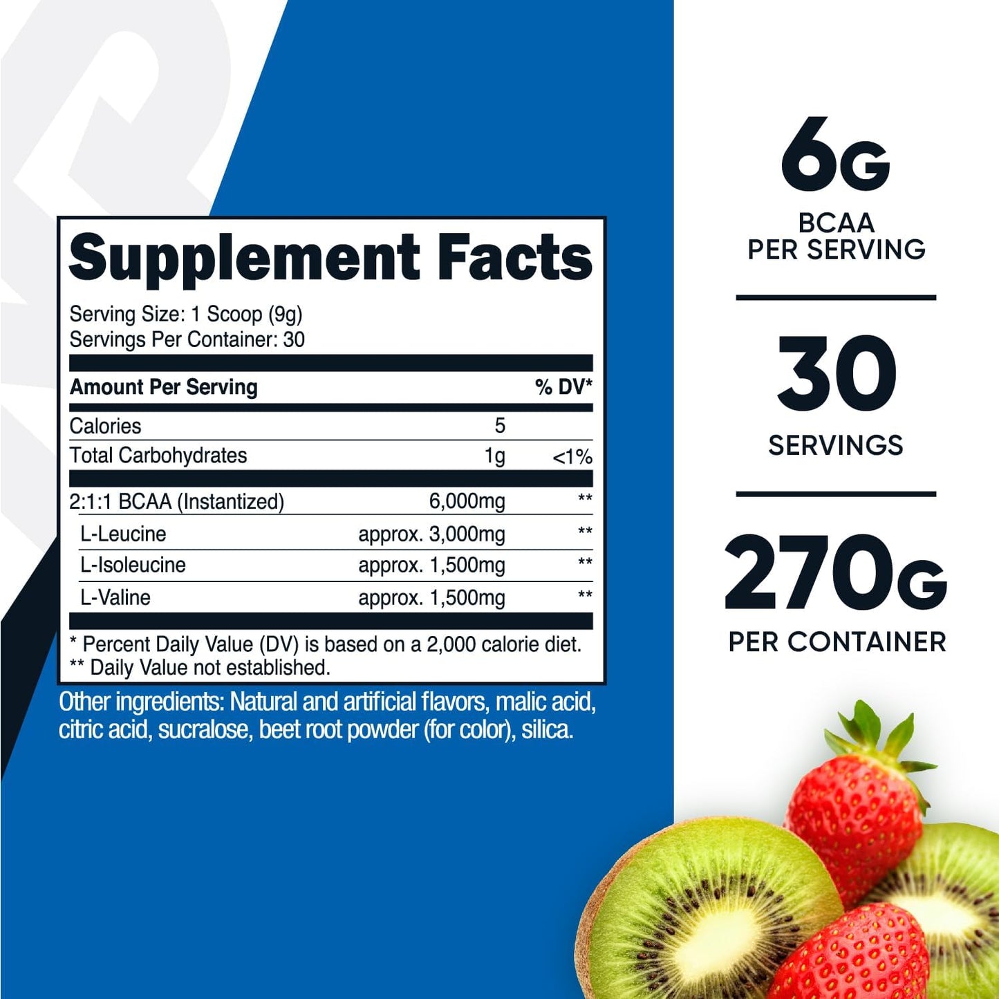 Nutricost Strawberry Kiwi BCAA Powder - 30 Servings, Optimal 2:1:1 Ratio