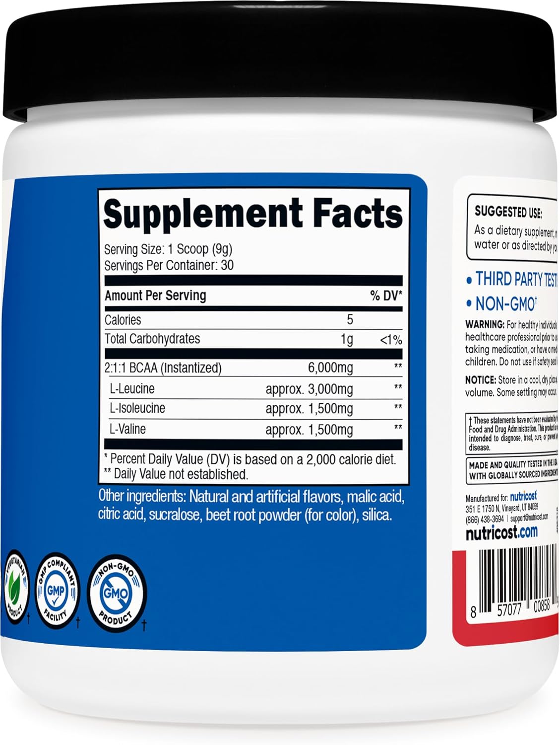 Nutricost Strawberry Kiwi BCAA Powder - 30 Servings, Optimal 2:1:1 Ratio