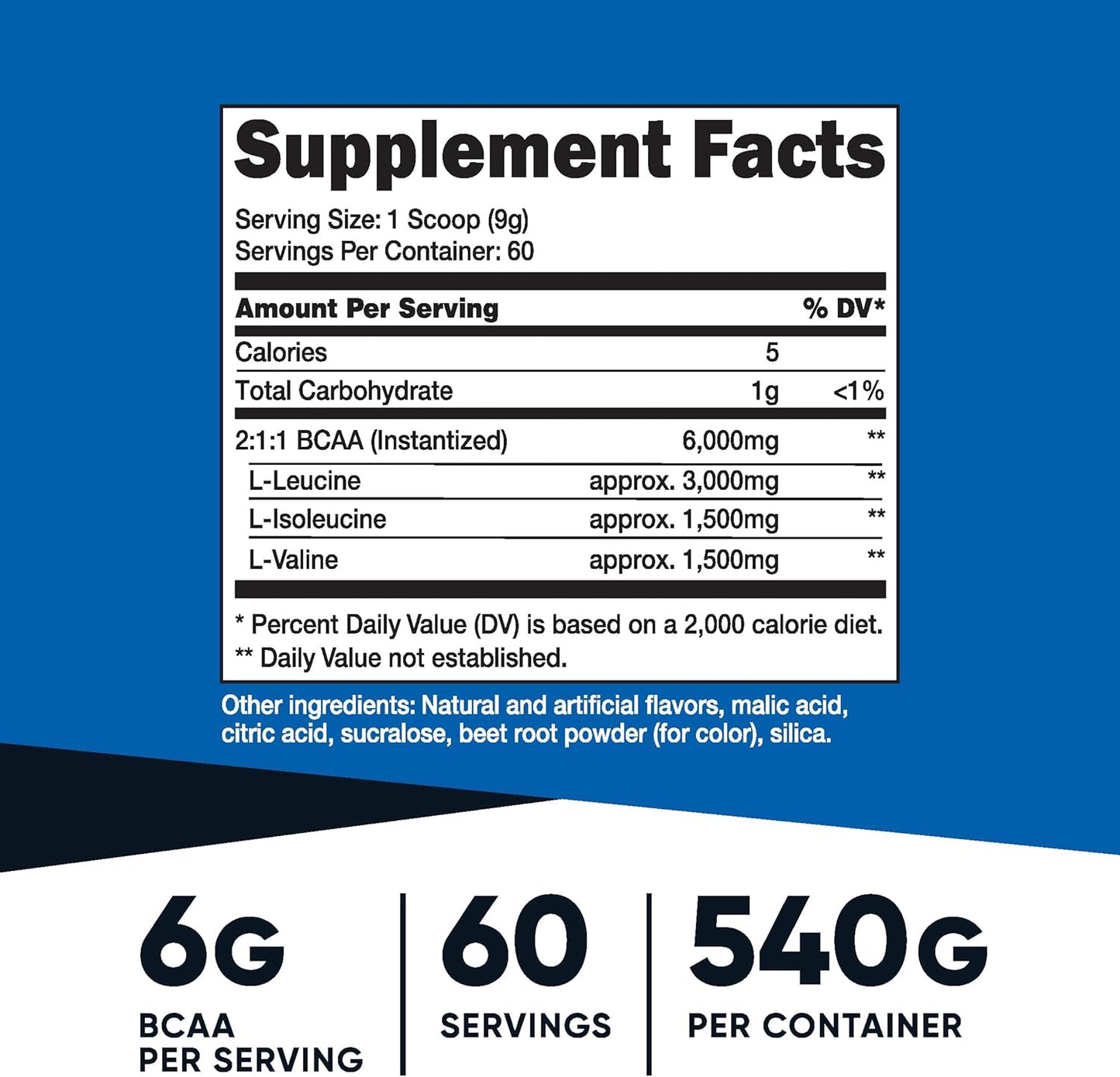 Nutricost Strawberry Kiwi BCAA Powder - 60 Servings, Optimal 2:1:1 Ratio