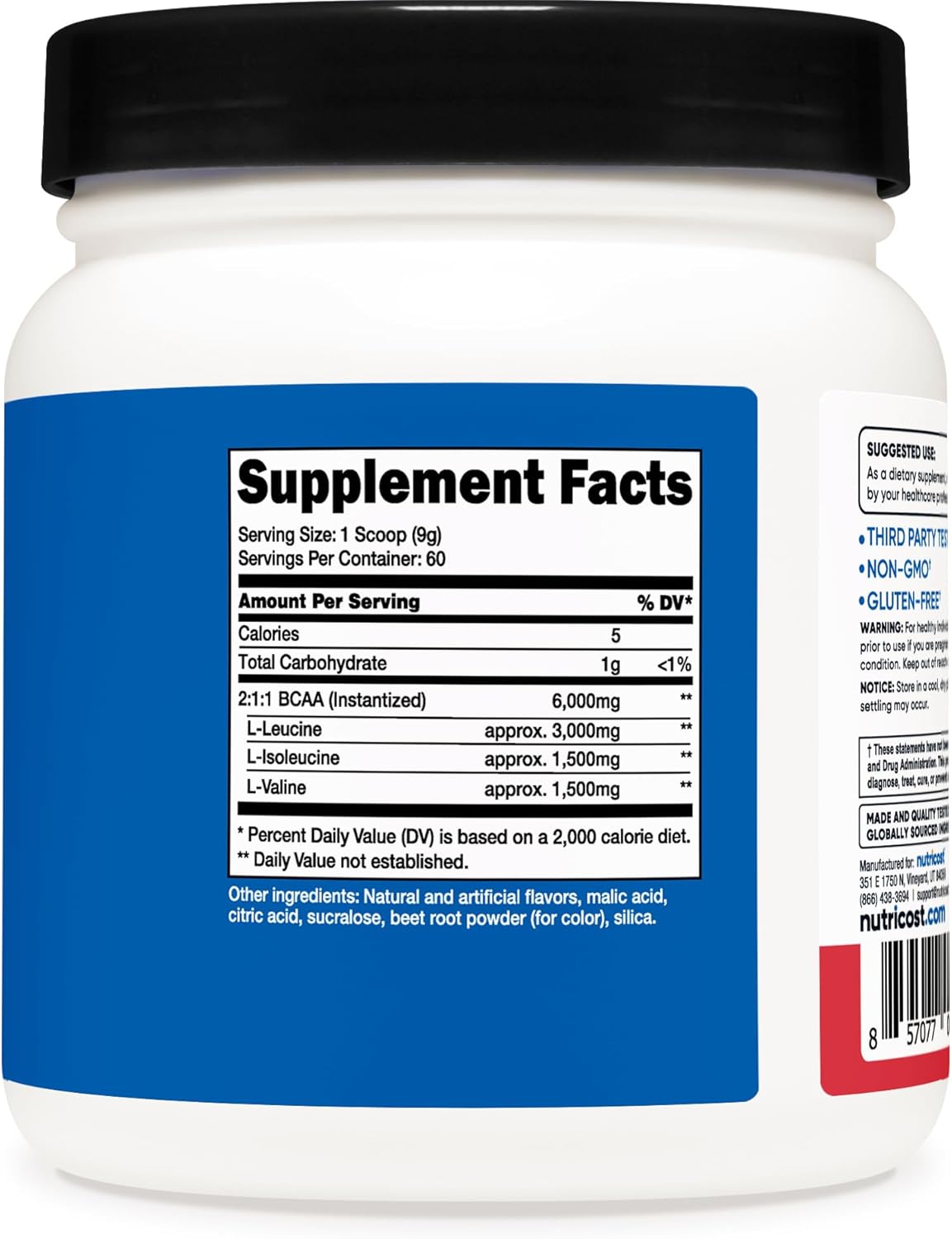 Nutricost Strawberry Kiwi BCAA Powder - 60 Servings, Optimal 2:1:1 Ratio