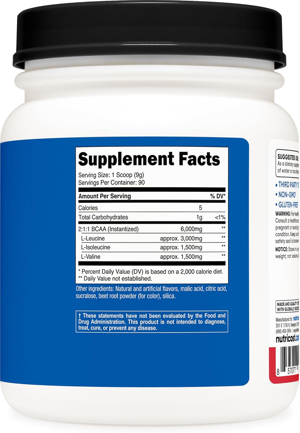 Nutricost Strawberry Kiwi BCAA Powder - 90 Servings, Optimal 2:1:1 Ratio for Muscle Recovery and Growth