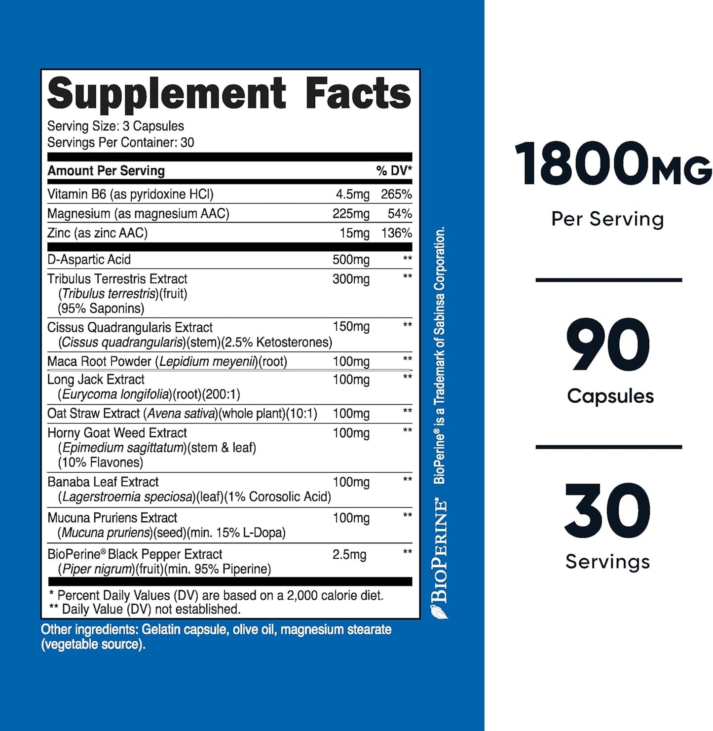Nutricost Testosterone Support Complex - 90 Capsules with 1800mg Per Serving