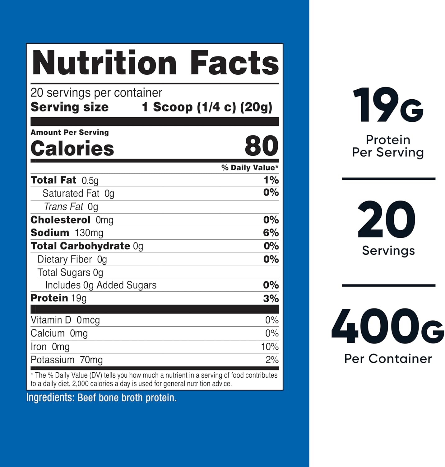 Nutricost Unflavored Beef Bone Broth Protein Powder - 20 Servings, Gluten-Free, GMO-Free