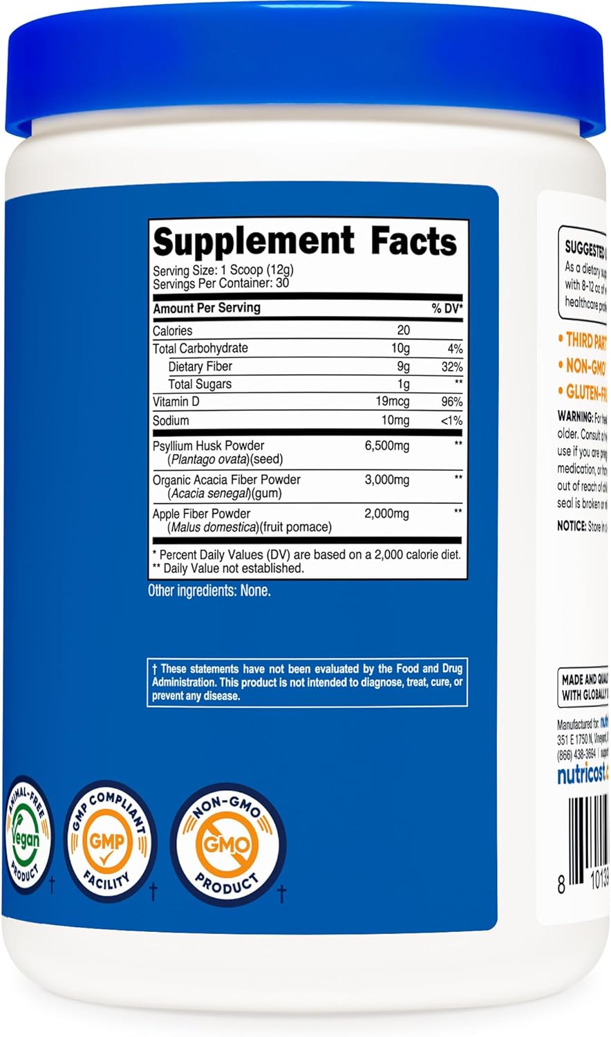 Nutricost Unflavored Soluble Fiber Powder - 30 Servings, Vegan, Non-GMO, Gluten Free