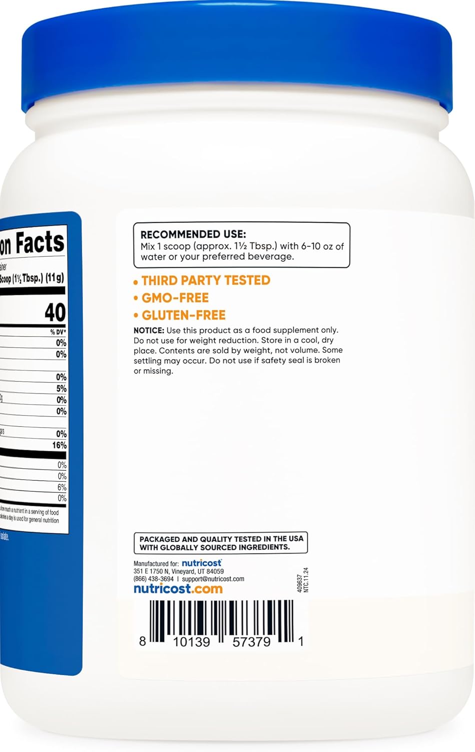 Nutricost Unflavored Soy Protein Isolate Powder - 1 LB, 10g Protein Per Serving, Vegan, GMO-Free, Gluten-Free