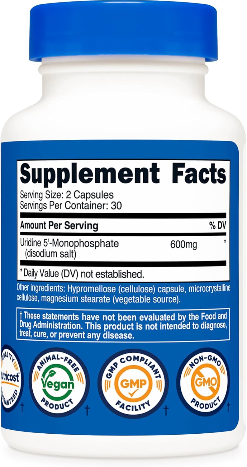 Nutricost Uridine Monophosphate Capsules - 600 mg, Vegan, 30 Servings