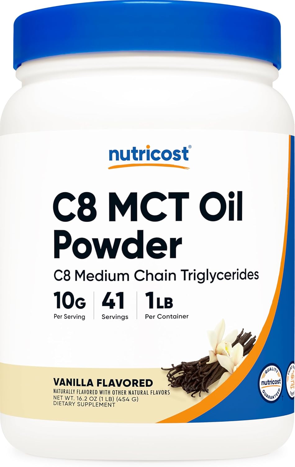 Nutricost Vanilla C8 MCT Oil Powder - 1LB (16oz) - 95% C8 MCT Oil - Ideal for Keto Diets - Non-GMO and Gluten Free