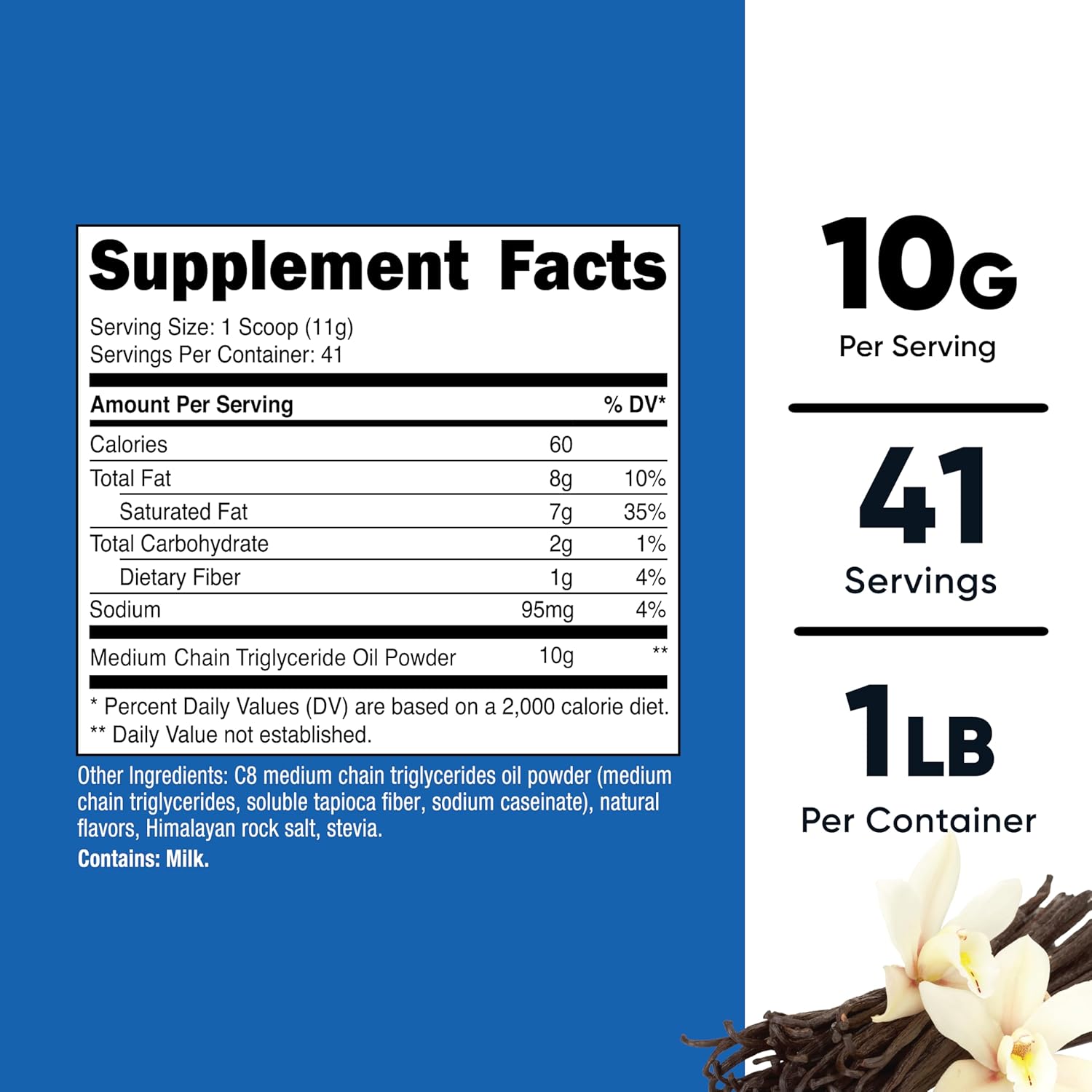 Nutricost Vanilla C8 MCT Oil Powder - 1LB (16oz) - 95% C8 MCT Oil - Ideal for Keto Diets - Non-GMO and Gluten Free