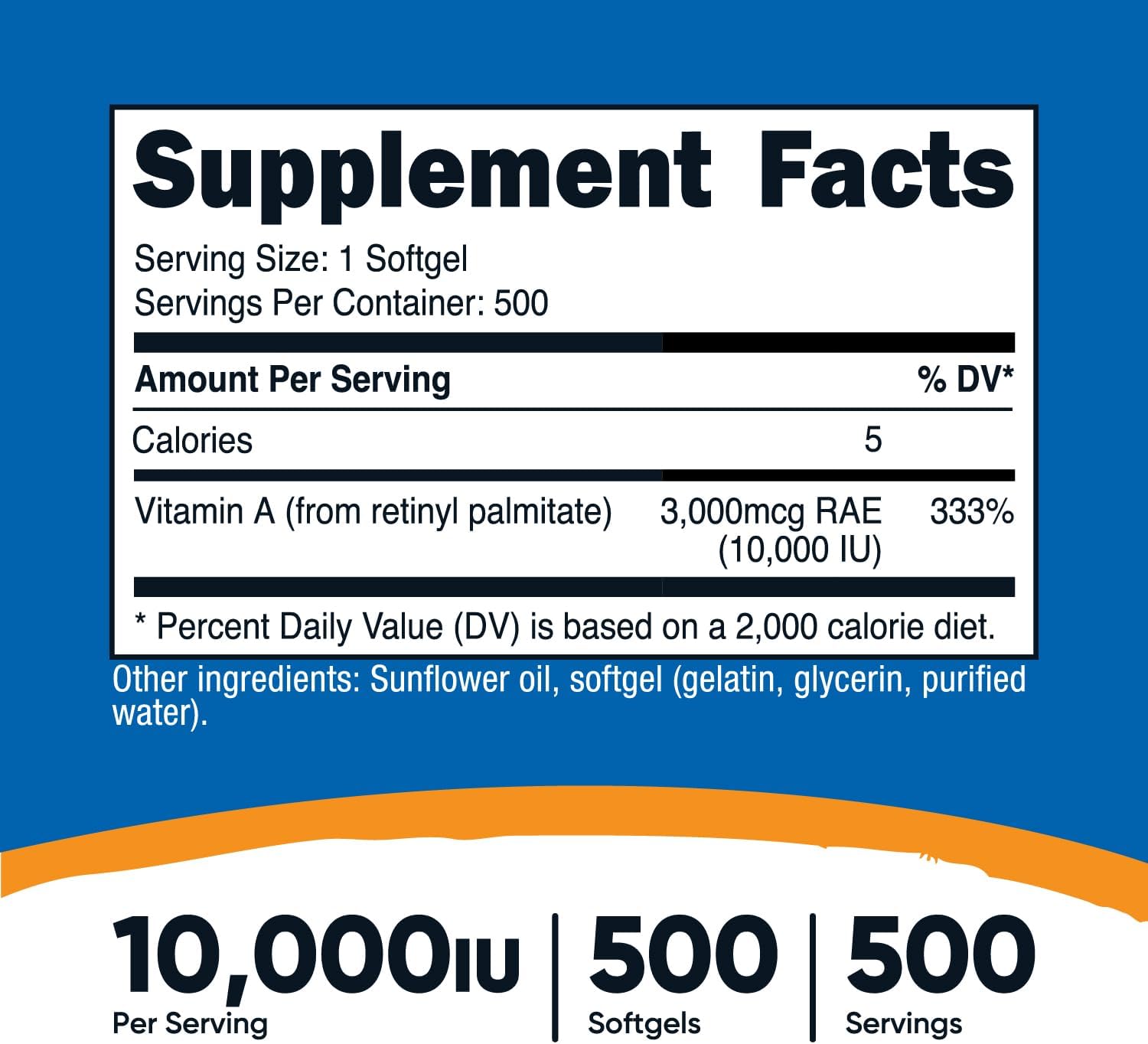 Nutricost Vitamin A 10,000 IU Softgels - 500 Count (2 Bottles) for Immune Support and Eye Health