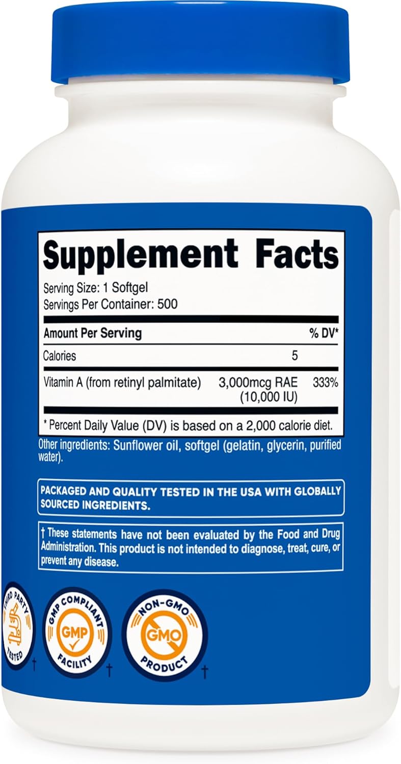 Nutricost Vitamin A 10,000 IU Softgels - 500 Count (2 Bottles) for Immune Support and Eye Health